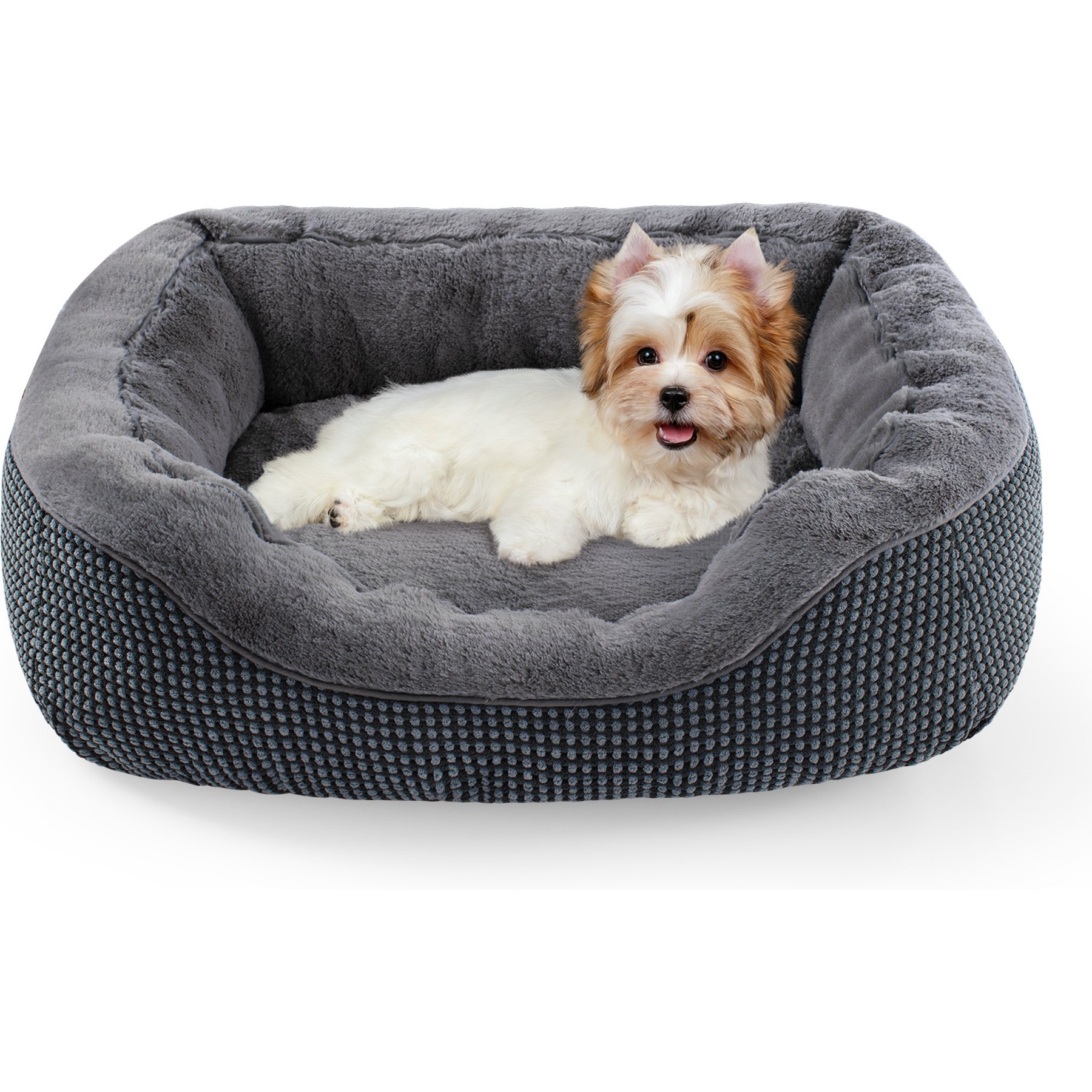 MIXJOY Corduroy Orthopedic Machine Washable Bolster Dog Bed with Anti-Slip Bottom, Dark Grey, Small Plus