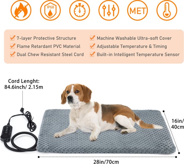 Show full view: Invenho Heated Dog & Cat Bed, Grey, Medium slide 6 of 7