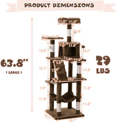 Show full view: MWPO 63.8-in Multi-Level Cat Tree with Condo & Hammock, Brown slide 6 of 11