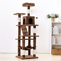 MWPO 63.8-in Multi-Level Cat Tree with Condo & Hammock, Brown