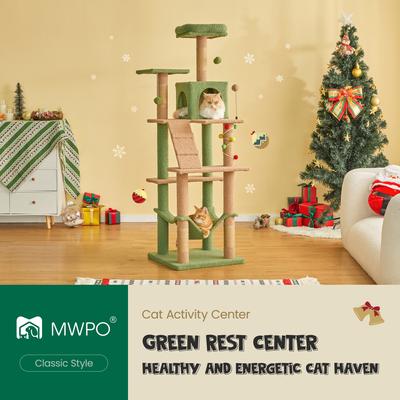 Show full view: MWPO 63.8-in Multi-Level Cat Tree with Condo & Hammock, Green slide 3 of 11