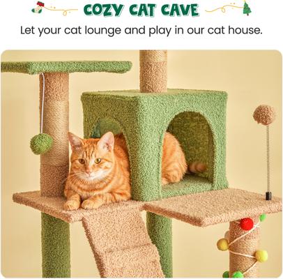 Show full view: MWPO 63.8-in Multi-Level Cat Tree with Condo & Hammock, Green slide 4 of 11