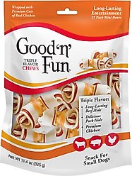 Good 'n' Fun Triple Flavor Pork, Beef & Chicken Dog Treat Chew Bones, Mini, 25 count