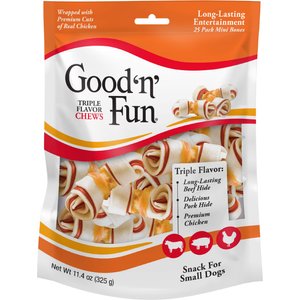 Good 'n' Fun Triple Flavor Pork, Beef & Chicken Dog Treat Chew Bones, Mini, 25 count