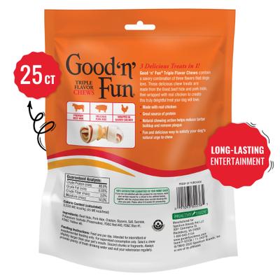 Show full view: Good 'n' Fun Triple Flavor Pork, Beef & Chicken Dog Treat Chew Bones, Mini, 25 count slide 3 of 8