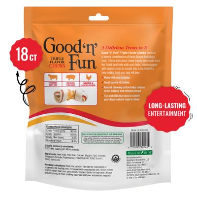 Show full view: Good 'n' Fun Triple Flavor Pork, Beef & Chicken Dog Treat Chew Bones, Mini, 18 count slide 3 of 8