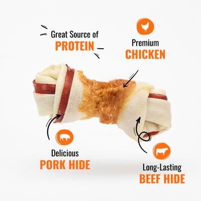 Show full view: Good 'n' Fun Triple Flavor 4-in Pork, Beef & Chicken Dog Treat Chew Bones, 6 count slide 5 of 9