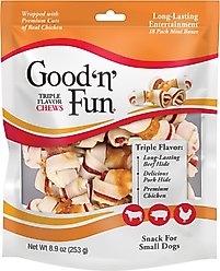 Good 'n' Fun Triple Flavor Pork, Beef & Chicken Dog Treat Chew Bones, Mini, 18 count slide 1 of 6