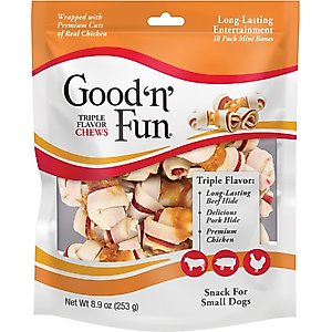 Good 'n' Fun Triple Flavor Pork, Beef & Chicken Dog Treat Chew Bones, Mini, 18 count