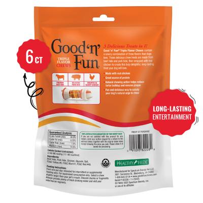 Show full view: Good 'n' Fun Triple Flavor 4-in Pork, Beef & Chicken Dog Treat Chew Bones, 6 count slide 4 of 9