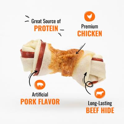 Show full view: Good 'n' Fun Triple Flavor 4-in Pork, Beef & Chicken Dog Treat Chew Bones, 3 count slide 4 of 8