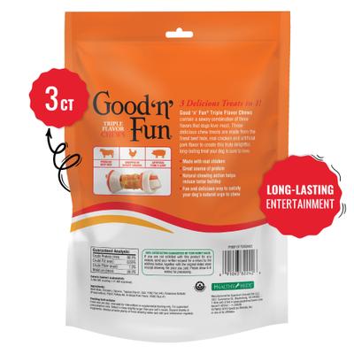 Show full view: Good 'n' Fun Triple Flavor 4-in Pork, Beef & Chicken Dog Treat Chew Bones, 3 count slide 3 of 8