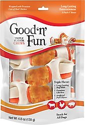Good 'n' Fun Triple Flavor 4-in Pork, Beef & Chicken Dog Treat Chew Bones, 3 count