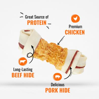 Show full view: Good 'n' Fun Triple Flavor 6-in Pork, Beef & Chicken Dog Treat Chew Bones, 1 count slide 6 of 9