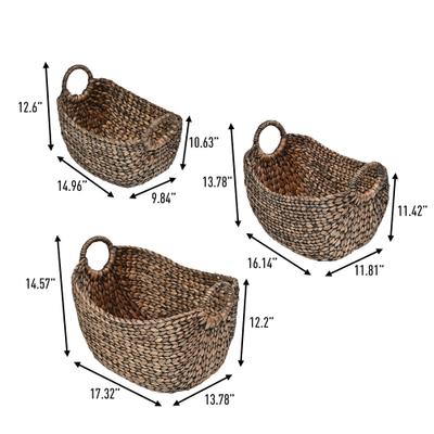 Show full view: happimess Nellie Farmhouse Classic Handwoven Hyacinth Storage Boat Baskets with Handles, Brown, 3 count slide 4 of 7