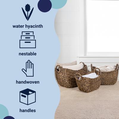 Show full view: happimess Nellie Farmhouse Classic Handwoven Hyacinth Storage Boat Baskets with Handles, Brown, 3 count slide 3 of 7