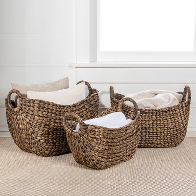 Show full view: happimess Nellie Farmhouse Classic Handwoven Hyacinth Storage Boat Baskets with Handles, Brown, 3 count slide 2 of 7