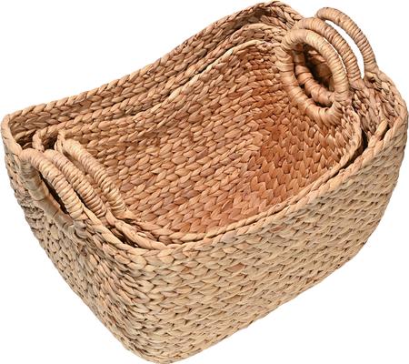 Show full view: happimess Nellie Farmhouse Classic Handwoven Hyacinth Storage Boat Baskets with Handles, Natural, 3 count slide 5 of 7