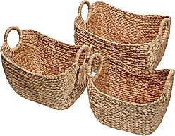happimess Nellie Farmhouse Classic Handwoven Hyacinth Storage Boat Baskets with Handles, Natural, 3 count