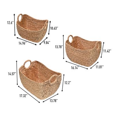 Show full view: happimess Nellie Farmhouse Classic Handwoven Hyacinth Storage Boat Baskets with Handles, Natural, 3 count slide 4 of 7