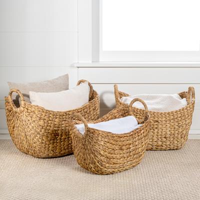 Show full view: happimess Nellie Farmhouse Classic Handwoven Hyacinth Storage Boat Baskets with Handles, Natural, 3 count slide 2 of 7