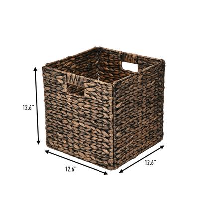 Show full view: happimess Bryce 12.6" Classic Farmhouse Handwoven Hyacinth Collapsible Storage Cube Baskets with Handles, Brown, 5 count slide 4 of 7