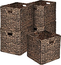 happimess Bryce 12.6" Classic Farmhouse Handwoven Hyacinth Collapsible Storage Cube Baskets with Handles, Brown, 5 count
