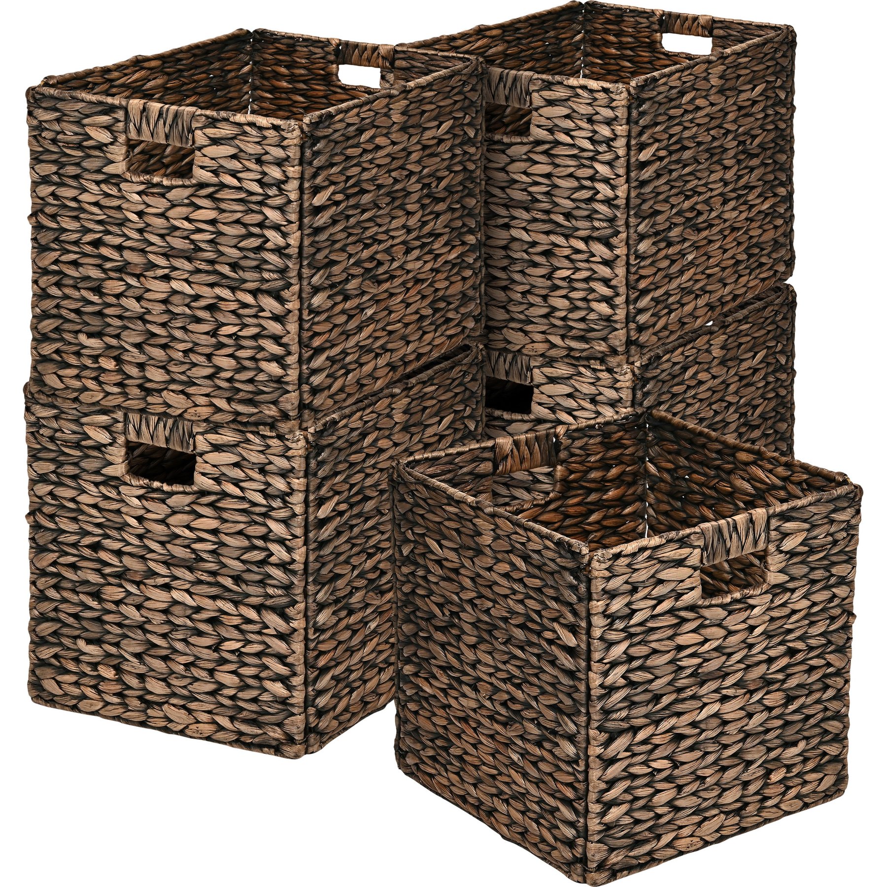 happimess Bryce Classic Farmhouse Handwoven Hyacinth Collapsible Storage Cube Baskets with Handles, 5 count, 12.6-in, Brown