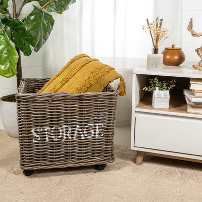 Show full view: happimess Yael Coastal Hand-Woven Rattan Storage Basket, Kubu Gray slide 2 of 10