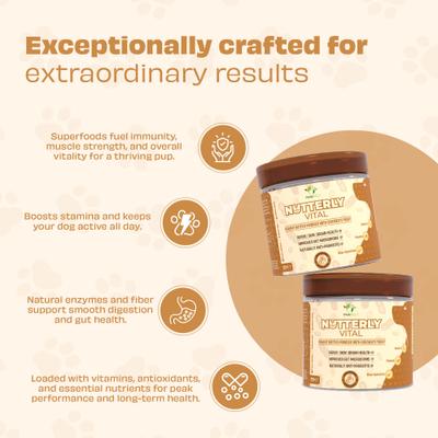 Show full view: Pawfect Nutterly Vital All Natural Grain-Free Peanut Butter Powder with Brewer's Yeast Dog Food Topper, 8.81-oz jar slide 5 of 9