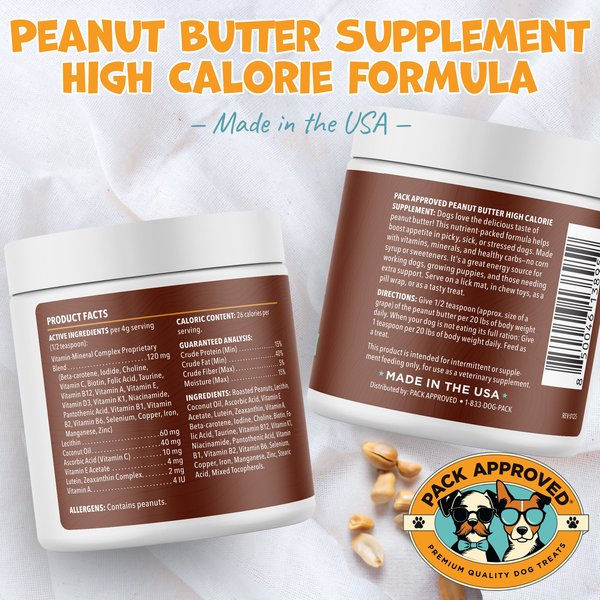 Pack Approved High Calorie Peanut Butter Supplement for Dogs, 8.46-oz