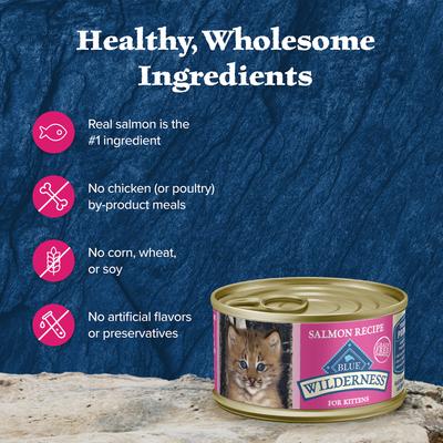 Show full view: Blue Buffalo Wilderness Kitten Salmon Grain-Free Canned Cat Food, 3-oz, case of 24 slide 7 of 11