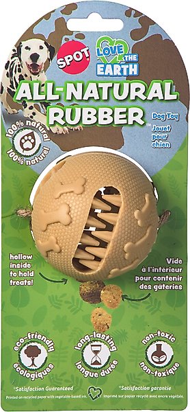 Show full view: Spot Ethical Products Spot Love The Earth Natural Rubber Treat Ball Dog Toy, 3-in slide 1 of 4