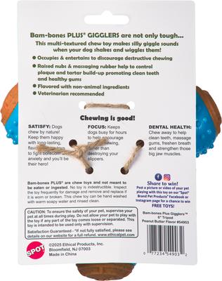 Show full view: Spot Ethical Products Spot Bambone+ Gigler Tripod Peant Butter Dog Toy, 6-in slide 3 of 6
