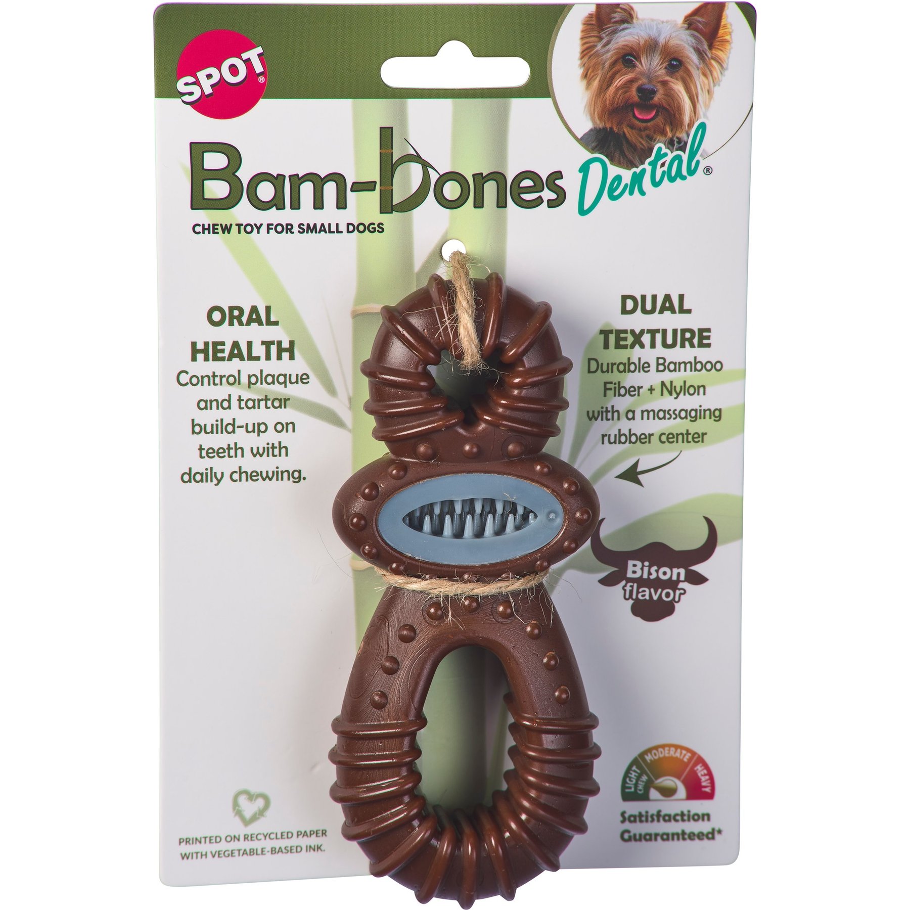 Spot Ethical Products Spot Bambone Dental Pacfier Bison Dog Toy, 5.5-in