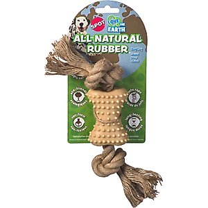 Spot Ethical Products Spot Love The Earth Natural Rubber Bone w/ Rope Dog Toy, 7-in