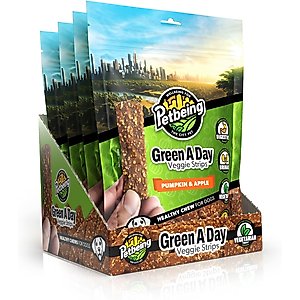 PetBeing Green a Day Veggie Strips Pumpkin & Apple Vegetarian Supplement Chew for Dogs, 3-oz bag, case of 4
