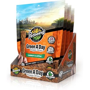 PetBeing Green a Day Veggie Strips Carrot & Apple Vegetarian Supplement Chew for Dogs, 3-oz bag, case of 4