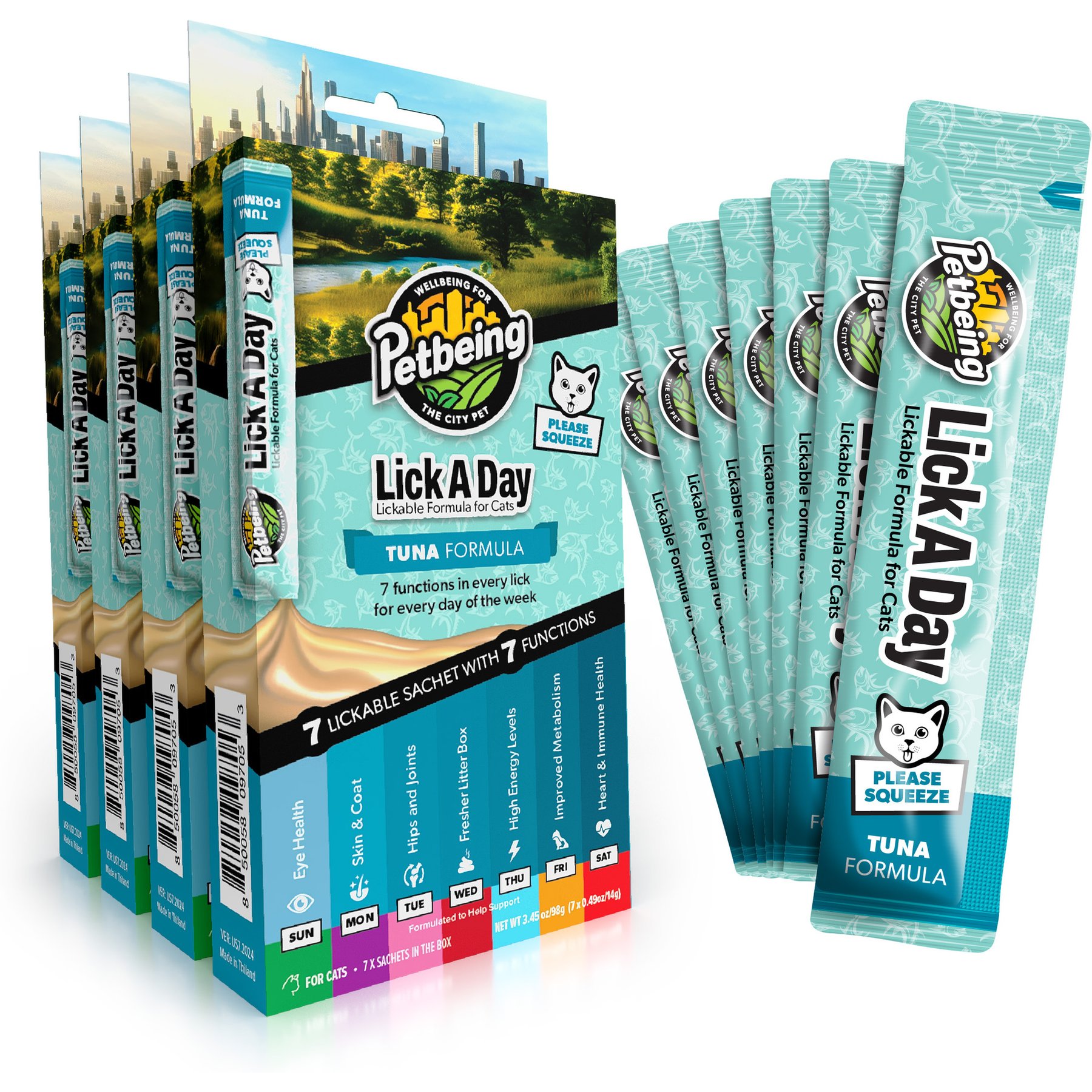 PetBeing Lick a Day 7-in-1 Functions Lickable Tuna Puree Supplement for Cats, 28 Count