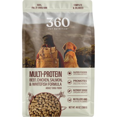 360 Pet Nutrition 360 Pet Nutrition Multi-Protein Grain-Free Adult Raw Freeze-Dried Dog Food, 48-oz bag