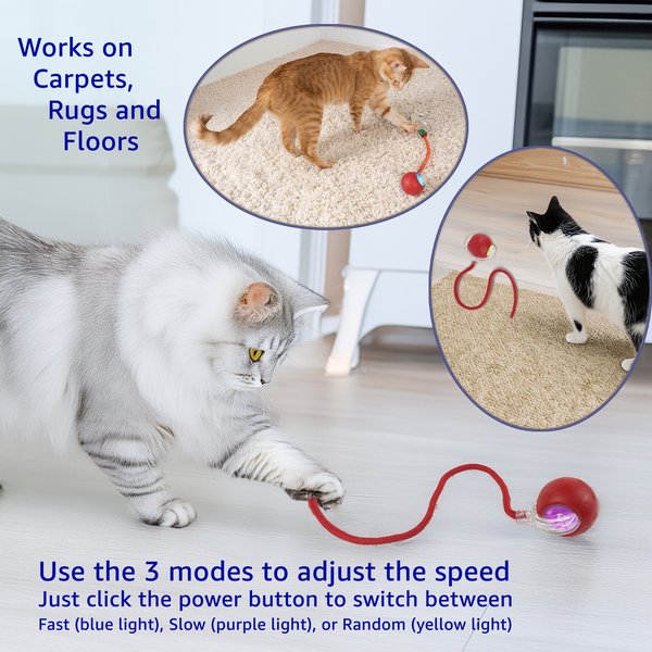 Pet Fit For Life Rechargeable Cat Ball with Tail, Red, Medium