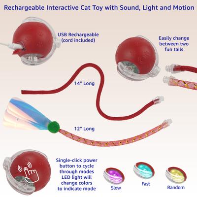 Show full view: Pet Fit For Life Rechargeable Cat Ball with Tail, Red, Medium slide 2 of 8
