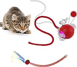 Pet Fit For Life Rechargeable Cat Ball with Tail, Red, Medium