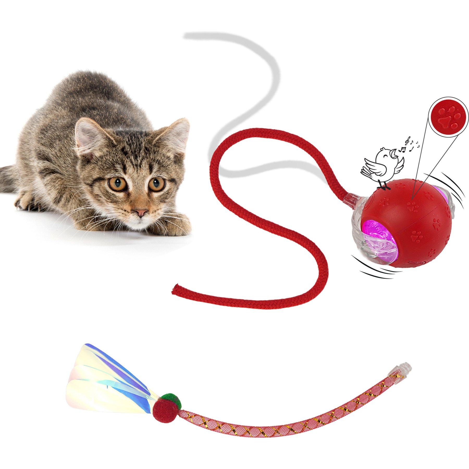 Pet Fit For Life Rechargeable Cat Ball with Tail, Red, Medium