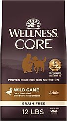 Wellness CORE Grain-Free Wild Game Duck, Lamb Meal, Boar & Rabbit Recipe Natural Dry Dog Food, 12-lb bag slide 1 of 8