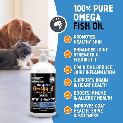 Show full view: Finest for Pets Omegease Omega-Rich Fish Oil Dog & Cat Supplement, 32-fl oz bottle slide 3 of 12