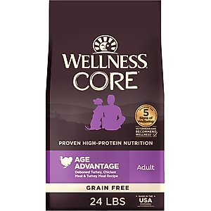 Wellness CORE Grain-Free Senior Deboned Turkey Recipe Dry Dog Food, 24-lb bag