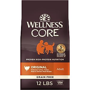 Wellness CORE Grain-Free Original Deboned Turkey, Turkey Meal & Chicken Meal Recipe Dry Dog Food, 12-lb bag