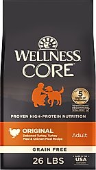 Wellness CORE Grain-Free Original Deboned Turkey, Turkey Meal & Chicken Meal Recipe Dry Dog Food, 26-lb bag