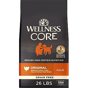 Wellness CORE Grain-Free Original Deboned Turkey, Turkey Meal & Chicken Meal Recipe Dry Dog Food, 26-lb bag